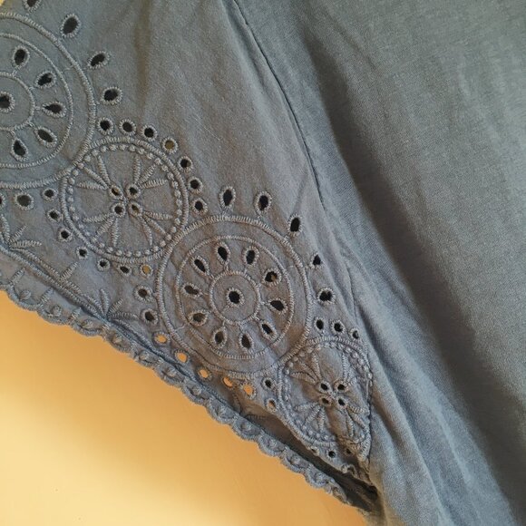GAP Periwinkle Blue Eyelet Sleeve Cotton Modal Cottagecore Tee - Picture 4 of 14